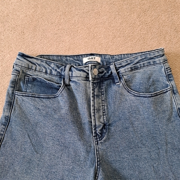 OAT New York Jeans Womens 30 Blue Wide Leg Crop High Rise Denim Raw Hem - Picture 2 of 9